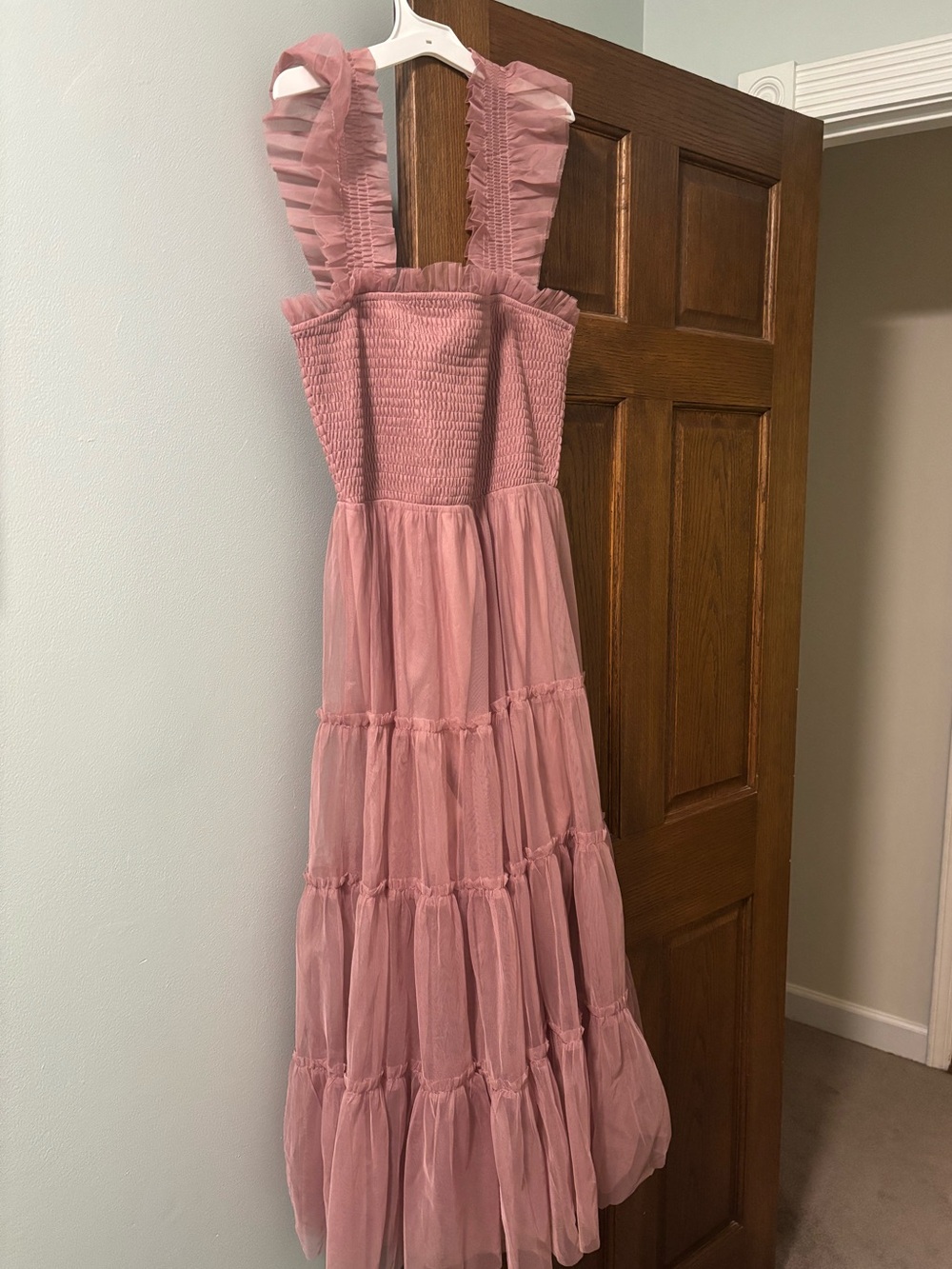 Smocked Ruffle Strap Maxi Dress in Dusty Rose
